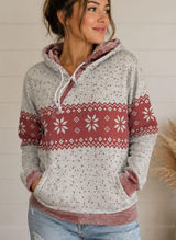 Women’s Gray & Mauve Fair Isle Quarter-Zip Hoodie Size M Photo 0