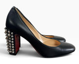 Christian Louboutin Donna 85 Black Leather Silver Spike Block Heel Pumps 35.5 Photo 0