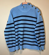 Loft Women’s Blue and‎ Navy Striped Mock Neck Button Sweater XLP Photo 0