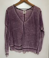 Free People We The Free | Purple Acid Wash Oversized V-Neck Long Sleeve Top, XS Photo 0