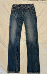 Miss Me Size 27 Embroidered Cross Pockets Western Mid Rise Straight Leg Jeans Photo 0