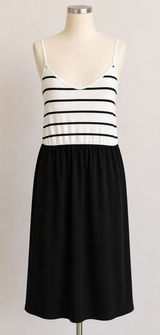 SheIn Womens 2XL Black White Contrast Dress‎ Minimalist Chic Striped Midi Dress Photo 0