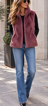 J. Crew Mauve Faux Fur Zip-Up Vest Photo 0