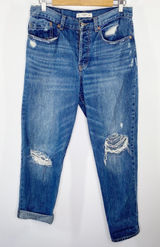 Abercrombie Dark Wash Distressed Button‎ Fly Mom Denim Jeans Womens Size 4/27 Photo 0