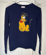 Vintage Disney Store Pluto Navy Sweater Womens‎ S Yellow Dog Applique Crewneck Photo 0