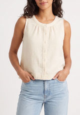 Banana Republic Tank Top Womens Medium Cream Gauze Button Front Excellent Photo 0