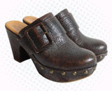 Kork-Ease Dark Chocolate Brown Leather Buckle High Heel Mule Clogs Size US 6 Photo 0