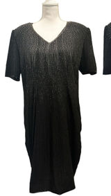 Vintage 80s Stenay Woman‎ Black Silk Beaded Sequin Cocktail Shift Dress Art Deco Photo 0