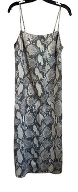 H&M Snake Print Gray and Cream Satin Midi Slip Spaghetti Strap Dress Sz S Photo 0