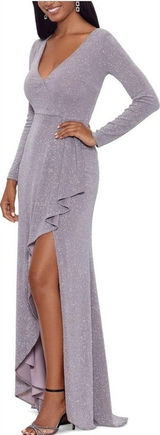 Betsy & Adam Long Sleeve Glitter Knit Gown‎ maxi ball gown prom wedding Size 8 Photo 0