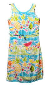 Weekend‎ Clothes Line Fruit Print Rayon Sleeveless Dress Small Blue Summer Photo 0