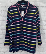 Crown & Ivy Womens Knit Top Navy Blue Stripe Ruffle Detail Preppy Coastal XXL Photo 0