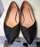 Bocage‎ Metallic Striped Pointed Toe Flats Black & Blue Elegant Shoes-SZ 39/8.5 Photo 0