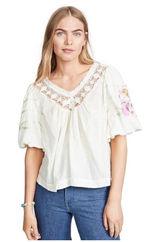 Free People Embroidered Bohemia Blouse XS Festival Ethereal Boho Floral Photo 0