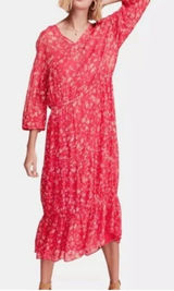 Free People Wallflower Midi Dress Raspberry Pink Floral Tiered Small NWT Photo 0