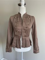 Arden B Taupe Military-Style Peplum Jacket with Gold Buttons Photo 0