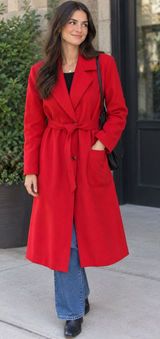RARE 50’S HELGA RED ULTRA-SUEDE Vintage COAT with BELT 60s Da-rue of California Photo 0