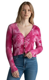 Aerie Medium Crop Top Handmade Tie Dye Long Sleeve Hot Pink Knit Preppy 1025 Photo 0