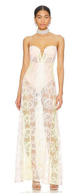 For Love And Lemons Blossom Maxi‎ Lace Dress Gown Women Multi S $359 Photo 0