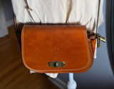 Vintage Vera Pelle Saddle Crossbody in Chestnut Brown with Brass Turn-Lock Photo 0