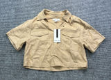 Nine West Women's Linen Blend Cropped Utility Shirt‎ Short Sleeves Khaki Size XS Photo 0