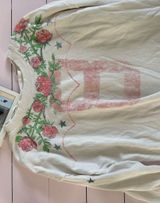 We The Free Red and White Long Sleeve Tee with Floral Embroidery Photo 0