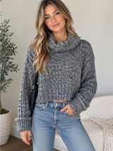 Urban Outfitters Women’s M/M Gray Chunky Knit Cropped Cowl Neck Sweater Photo 0