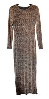 Strech Long Sleeve Metallic Maxi Dress Brillant Gold-Bronze S Photo 0