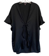 Victorias Secret Black Satin Love Graphic Kimono Robe‎ Ruffle Sleeve One Size Photo 0