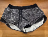 Lululemon Athletica Lace Print Running Shorts Black White Mesh Trim Size 10 Reg Photo 0