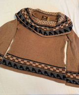Peruvian Trading Co 100% Alpaca Wool Cowl Neck Sweater Tan‎ Geometric Boho Small Photo 0