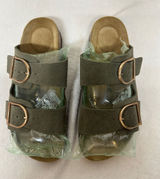 Olive Double-Buckle Slide Sandals with Rose-Gold Buckles Leather Photo 0