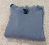 Womens Blue Cashmere Fringe Sweater XL Quiet Luxury Preppy Fall Chic Designer Photo 0