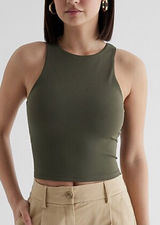 Express Womens Body Contour Green High Neck Tank Top Blouse Large New Tags Photo 0