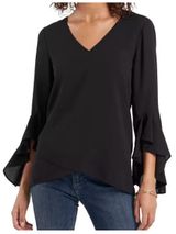 Vinci Camuto Women’s V-Neck 3/4 Sleeve Flutter Sleeve Black Blouse Size Large Photo 0