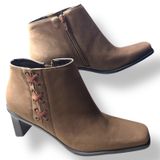Etienne Aigner Women Ankle Boots 9M Saddle Brown‎ Zip Square Toe Equestrian Chic Photo 0