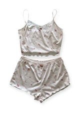 SHEIN Floral Lace-Trim Cami & Short Sleep Set - White with Pink Roses Photo 0