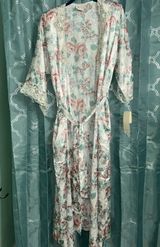 Vintage California Dynasty Long Kimono Robe Womens M Cream Floral Photo 0