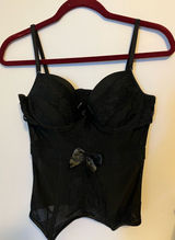 Corset Bra Women Sz M Black Hook/Eye‎ Closure Bow Accent Goth Bodycon Feminine Photo 0