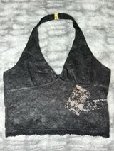 SHEIN BAE Floral Lace Halter Neck Camisole in Black Size M Photo 0
