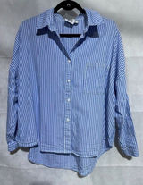 Princess Polly Blue and White Stripe Oversized Button Down Shirt Photo 0