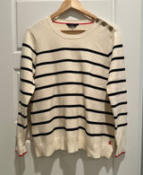 Joules Portlow Striped‎ Cotton Sweater Cream Navy Button Shoulder US 10 Nautical Photo 0