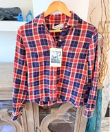 NWT Birds of Paradis Trovata Logan Henley Flannel Shirt Womens Red Blue XS Photo 0