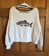 Fish sweatern Hollister Cream trout fish bou Sweater with Brown Fish Graphic XS Photo 0