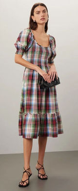 Hill House Home The Louisa Nap Dress in Ivory Red Tartan Small Photo 0