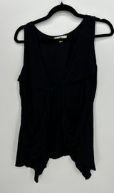 Black‎ Lagenlook Tie Front Cardigan Vest Sz M Boho Festival Pockets Minimal Photo 0