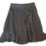 Talbots Navy White Striped Ruffle‎ Hem Midi Skirt Career Casual Women Photo 0