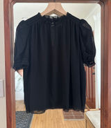 Aritzia Wilfred Wuthering Blouse Black Smocked Sheer Puff Sleeve Chiffon XS Photo 0