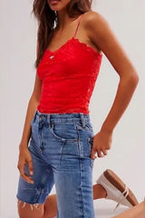 NWT Free People Intimately Lacey Essential Cami Red Lace Coquette Y2K Small Photo 0