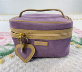 Modella‎ Purple Textured Makeup Bag Tan Trim Heart Keychain Travel Vanity Case Photo 0